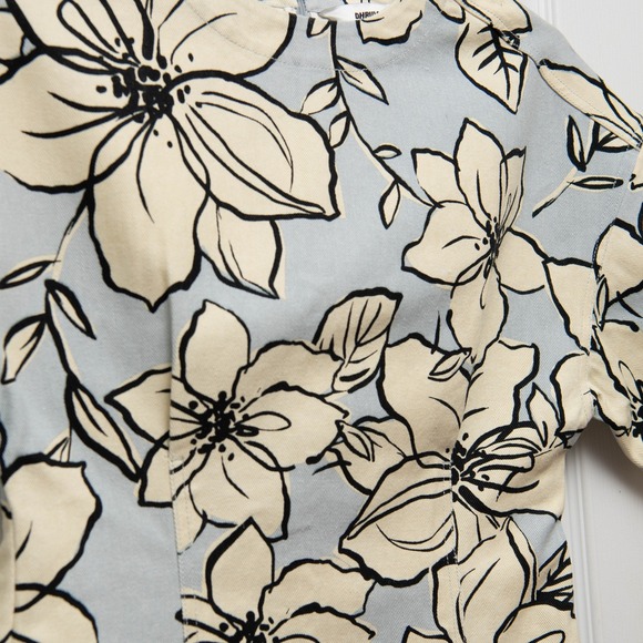 Anthropologie Denim Dress Sz S Dhruv Kapoor Blue Artsy‎ Black White Floral Print - Picture 3 of 5